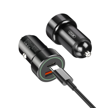 Incarcator auto XO TZ11 PD QC 20W 1x USB 1x USB-C negru + cablu USB-C - Lightning [1]