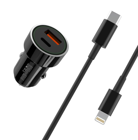 Incarcatoare auto - Incarcator auto XO TZ11 PD QC 20W 1x USB 1x USB-C negru + cablu USB-C - Lightning