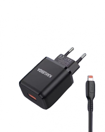 Incarcator priza 1x USB Q.C. 3.0 18W + cablu lightning, negru, KSC-917 [1]