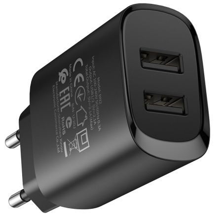 Incarcator priza Borofone BN2 - 2XUSB 2.1A + cablu Micro USB negru [2]