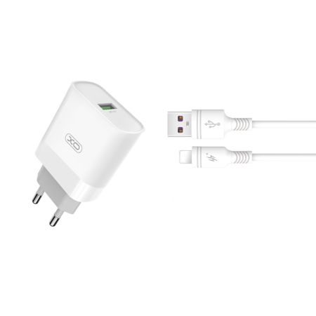 Incarcatoare priza - Incarcator priza L63 QC 1x USB alb + cablu Lightning