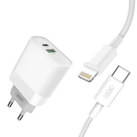 Incarcatoare priza - Incarcator priza XO L64 PD QC3.0 18W 2x USB alb + cablu USB-C - Lightning
