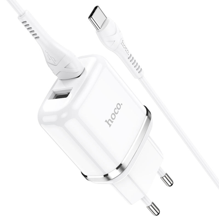 Incarcator Retea + Cablu Date Type-C , Hoco N4 Aspiring, 2xUSB, 12W, 2.4A, 1m, alb [1]