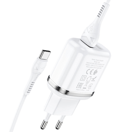 Incarcator Retea + Cablu Date Type-C , Hoco N4 Aspiring, 2xUSB, 12W, 2.4A, 1m, alb [2]