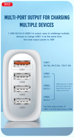Incarcator XO L100 QC 3.0 4x USB white [3]