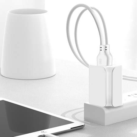 Incarcator XO L35D, 2.1A, 2USB + cablu Type-C, alb [1]