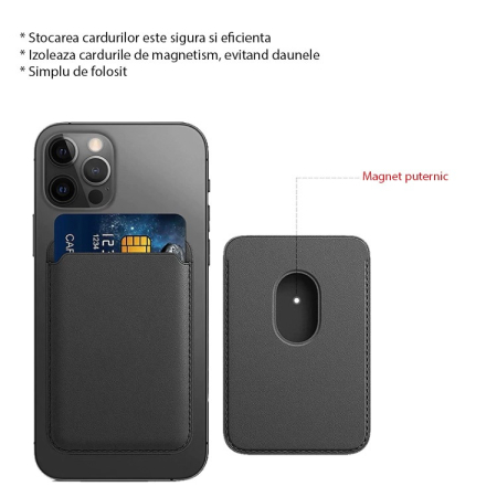 Portofel MagSafe piele pentru carduri compatibil cu iPhone seria 12 & 13, negru [2]