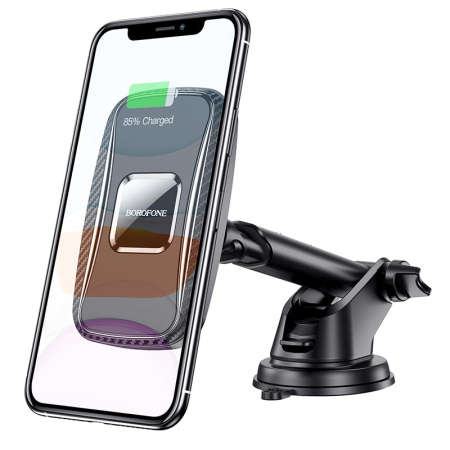Suport auto - cu prindere pe parbriz sau grila - Borofone BH35 cu incarcare wireless, negru [1]