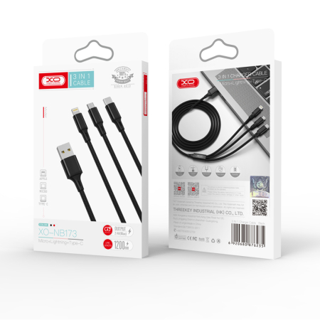 XO cable NB173 3in1 USB - Lightning + USB-C + microUSB 1.2 m 2.4A black [2]