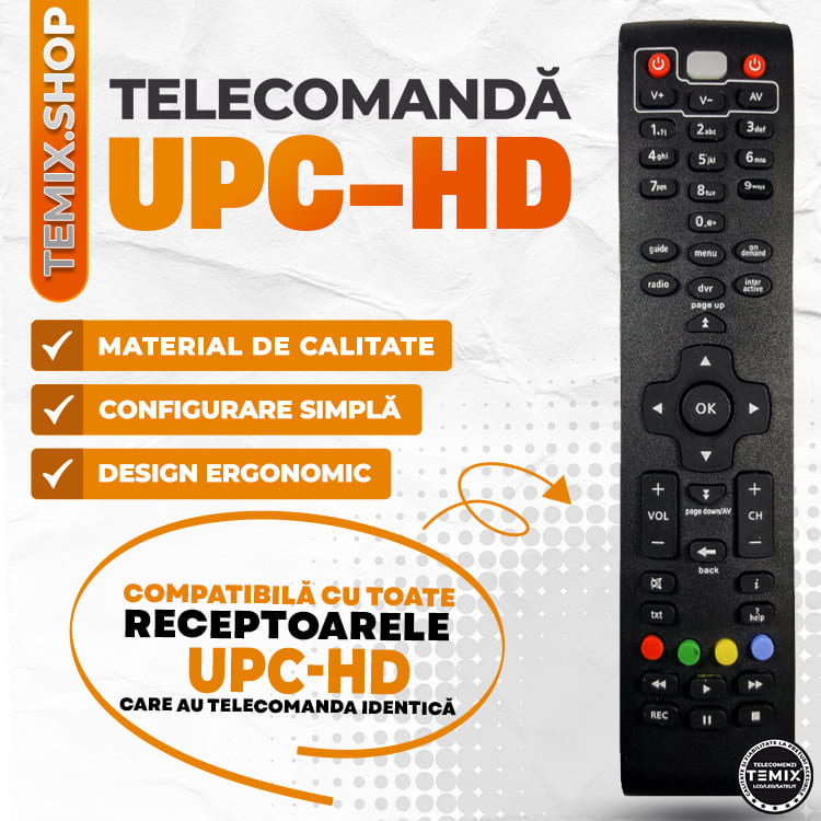 Telecomanda compatibila decodor UPC-HD, TEMIX®, neagra, baterii incluse [3]
