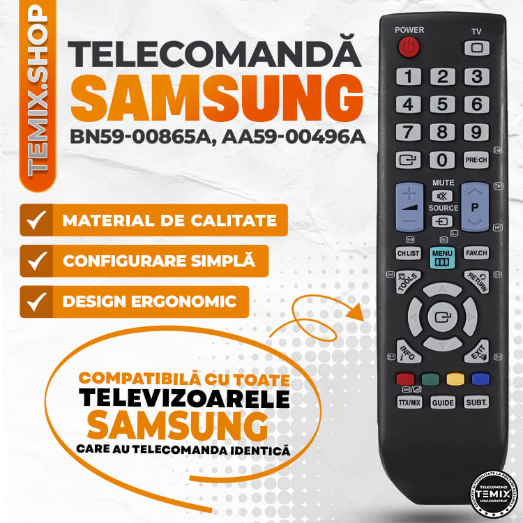 Telecomanda compatibila Samsung, BN59-00865A, AA59-00496A, TEMIX®, neagră, baterii incluse [3]