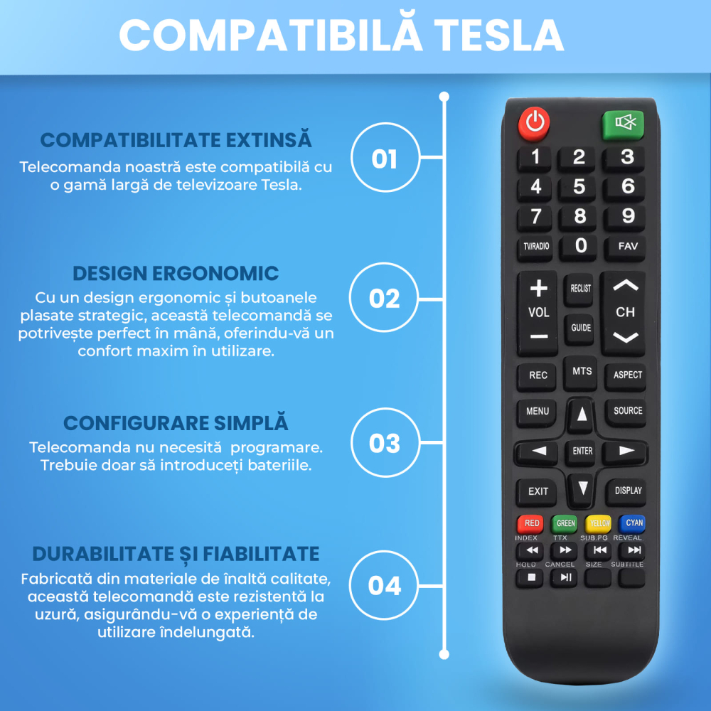 Telecomanda compatibila Tesla, 24E311BH, 32E325BH, TEMIX®, neagra, baterii incluse [4]