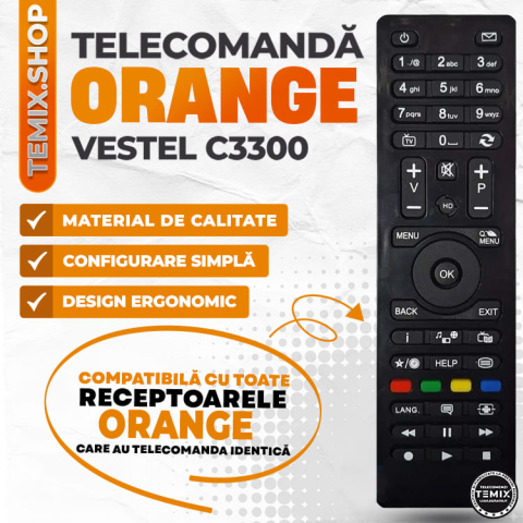 Telecomanda compatibila decodor Orange, Vestel C3300, TEMIX®, neagra, baterii incluse [2]
