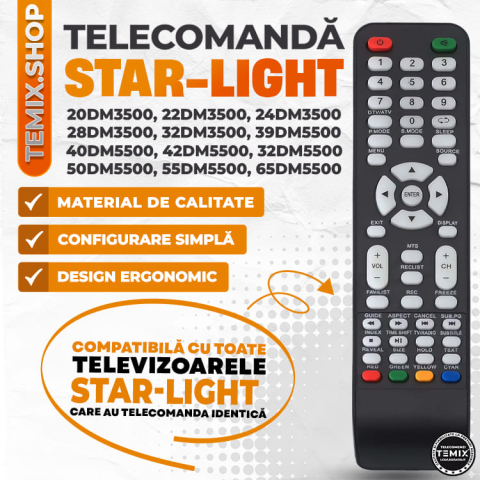 Telecomanda compatibila Starlight 20DM3500, 22DM3500, 24DM3500, 32DM3500, 40DM5500, 43DM5500, TEMIX®, neagra, baterii incluse [2]