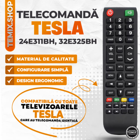 Telecomanda compatibila Tesla, 24E311BH, 32E325BH, TEMIX®, neagra, baterii incluse [2]