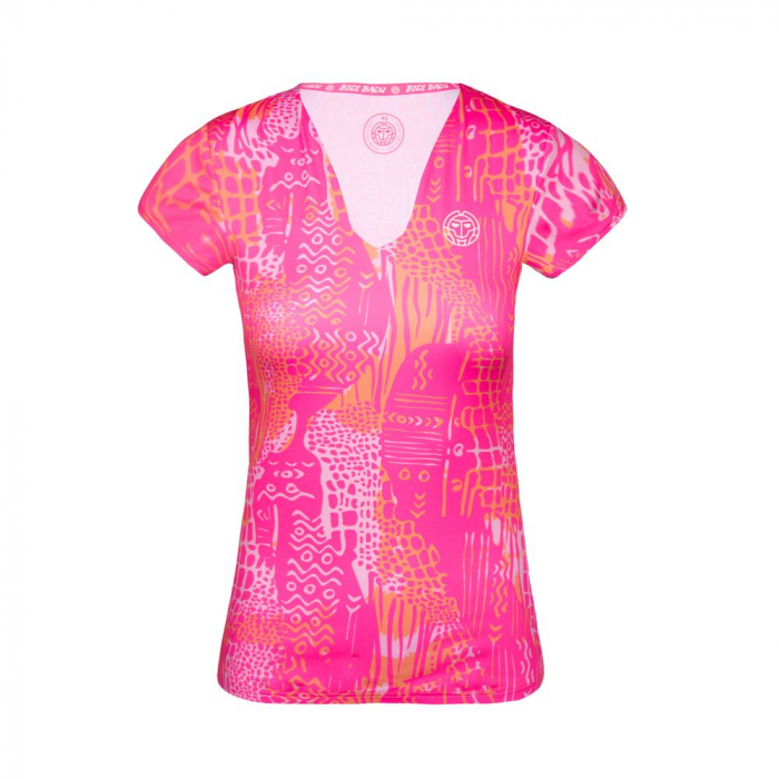 Tricou BIDI BADU Bella 2.0 Tech V-Neck Dama - Gri Inchis/Roz [1]