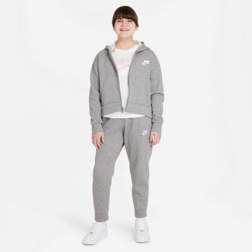 Nike Sportswear Club Fleece Zip Hoodie Hanorac Sport Fete (Copii) Gri, Alb [3]