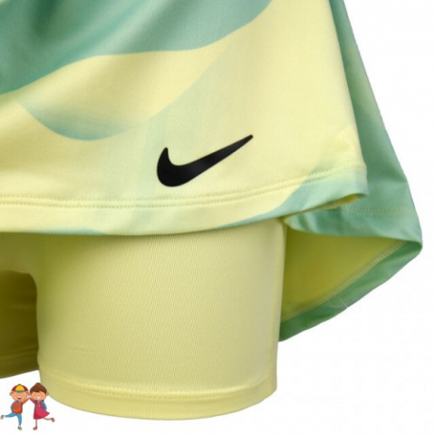 Nike Court Victory Dri-Fit Flouncy Printed Rock Fusta Tenis Fete (Copii) Galben, Albastru turcoaz, Negru [1]