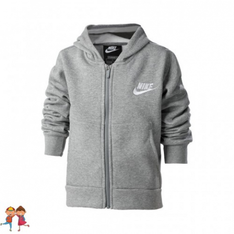 Nike - Nike Sportswear Club Fleece Zip Hoodie Hanorac Sport Fete (Copii) Gri, Alb