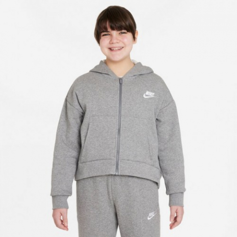 Nike Sportswear Club Fleece Zip Hoodie Hanorac Sport Fete (Copii) Gri, Alb [1]