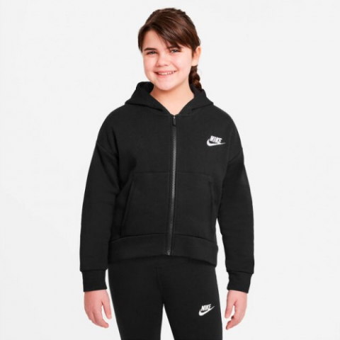 Nike Sportswear Club Fleece Zip Hoodie Hanorac Sport Fete (Copii) Negru, Alb [4]