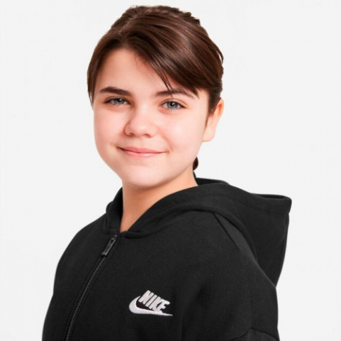 Nike Sportswear Club Fleece Zip Hoodie Hanorac Sport Fete (Copii) Negru, Alb [9]