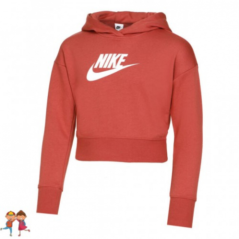 Nike Sportswear Club French Terry Cropped Hoody Hanorac Sport Fete (Copii) Portocaliu caramiziu, Alb [0]
