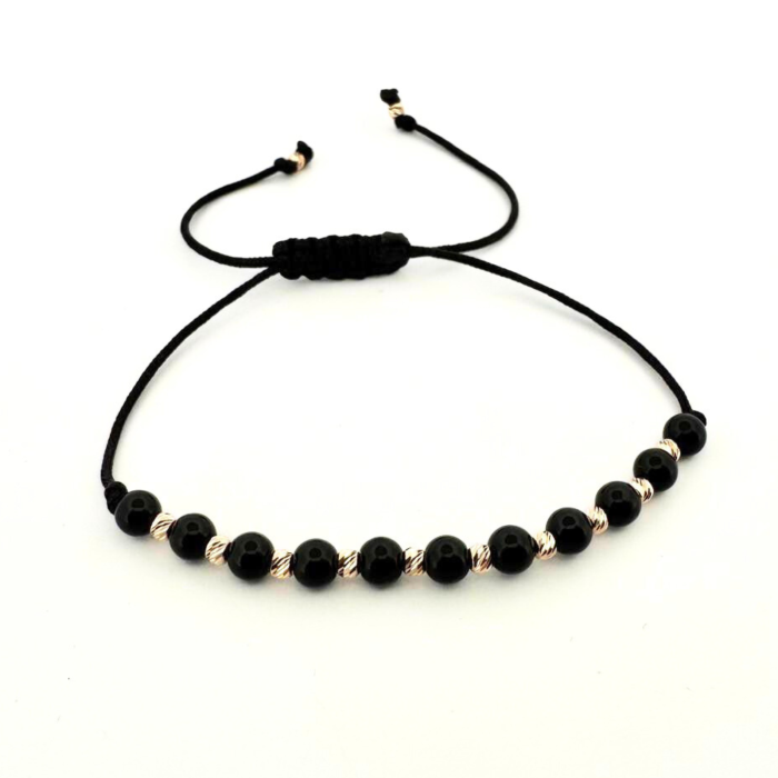 Brățară cu 12 Biluțe de Aur 14K și Onix Lucios 4 mm – Putere, Eleganță și Conexiune [2]