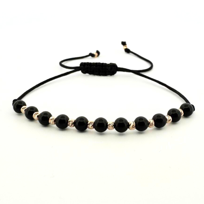 Brățară cu 12 Biluțe de Aur 14K și Onix Lucios 4 mm – Putere, Eleganță și Conexiune [1]