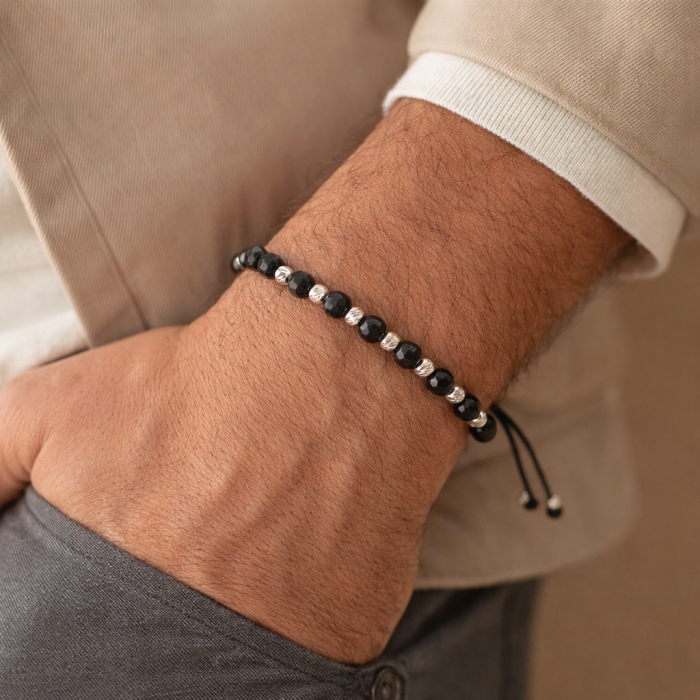 Brățară cu 17 Biluțe de Argint 925 și Onix Negru Fațetat 4 mm – Protecție, Echilibru și Claritate [2]