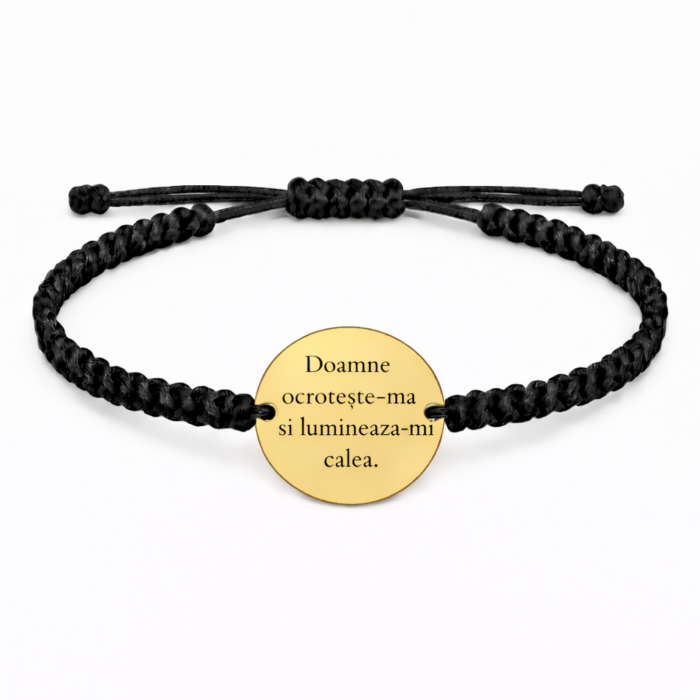 Brățară cu bănuț din inox auriu gravat cu icoana Mântuitorului – Brățară personalizată cu șnur împletit [2]