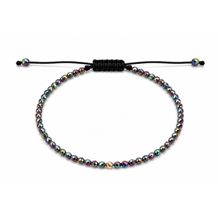 Brățară cu Bilă de Aur 14K 3mm, Hematit Multicolor Fațetat, Șnur Reglabil [2]