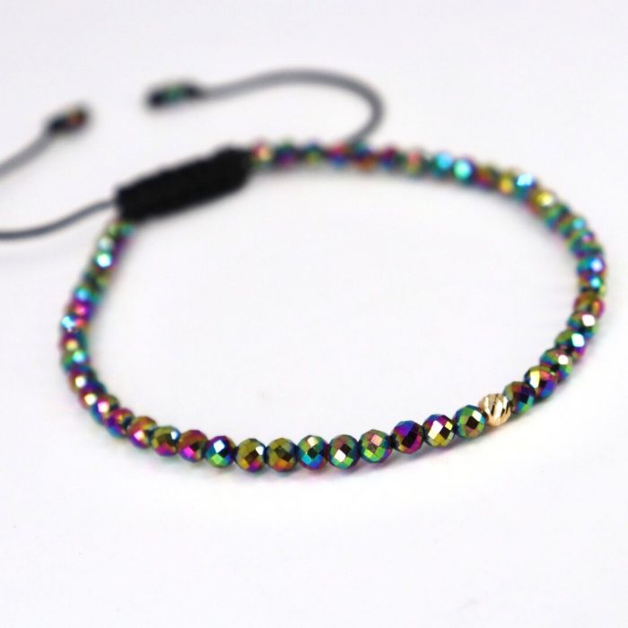 Brățară cu Bilă de Aur 14K 3mm, Hematit Multicolor Fațetat, Șnur Reglabil [2]