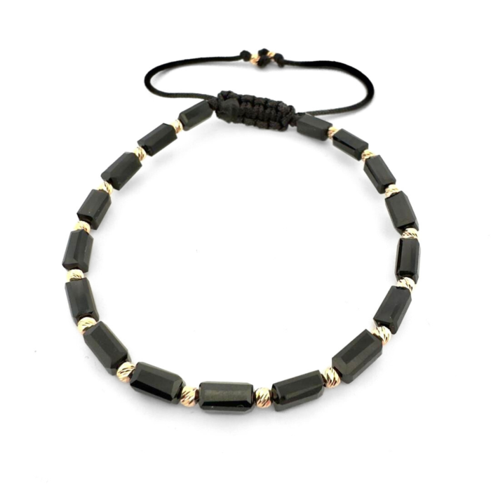 Brățară cu Bile de Aur 14K 2,5 mm, Cristale Sticlă Dreptunghiulare și Șnur Reglabil [2]