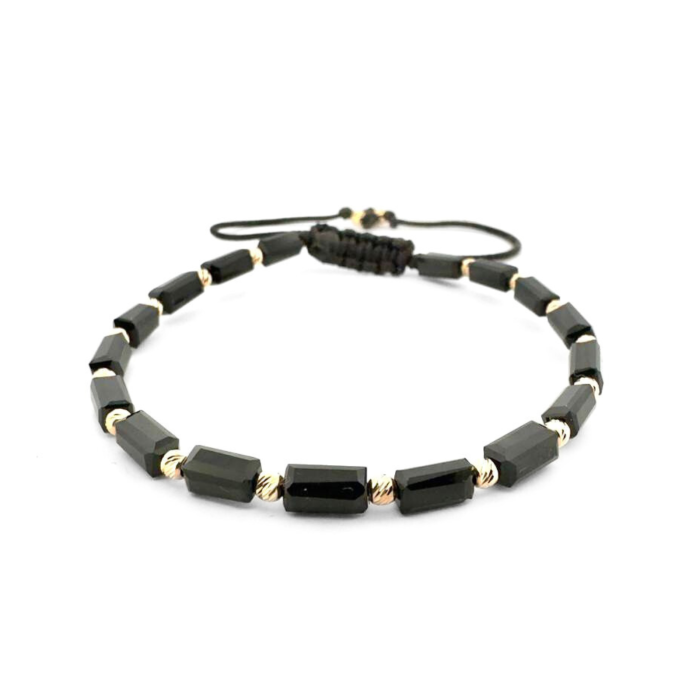Brățară cu Bile de Aur 14K 2,5 mm, Cristale Sticlă Dreptunghiulare și Șnur Reglabil [1]
