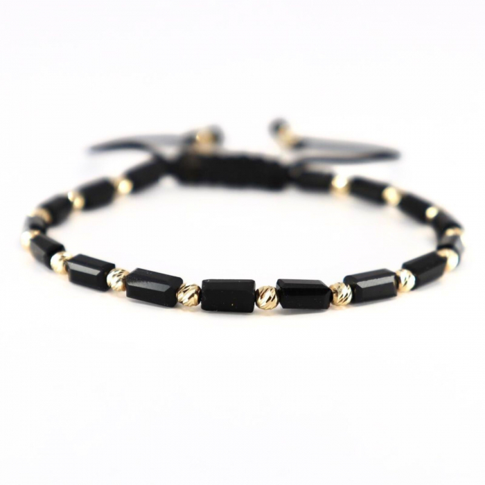 Brățară cu Bile de Aur 14K 3 mm, Cristale Sticlă Dreptunghiulare și Șnur Reglabil [1]