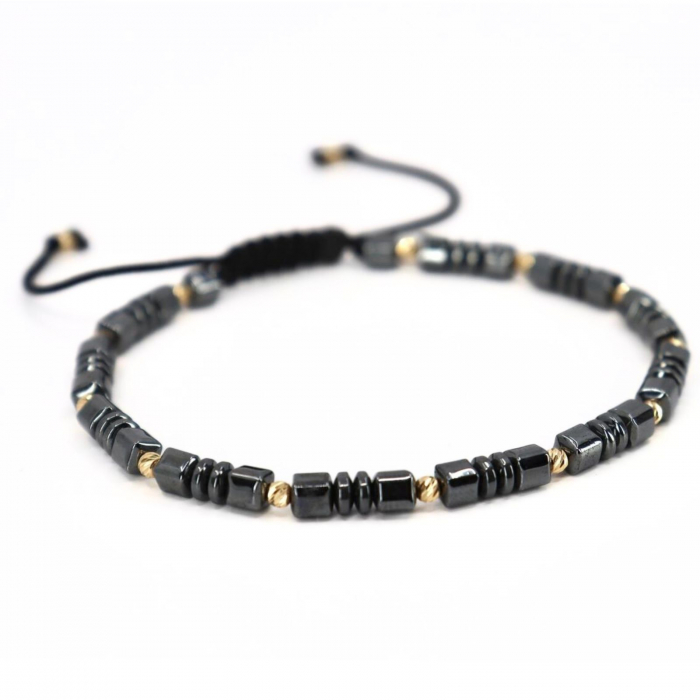 Brățară cu Bile de Aur 14K, Șnur Reglabil, Hematit Cuburi și Discuri 4mm [2]
