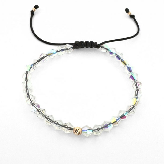 Brățară cu Biluțe de Aur 14K, Cristale Sticlă Transparente Biconice 5mm, Șnur Reglabil [2]