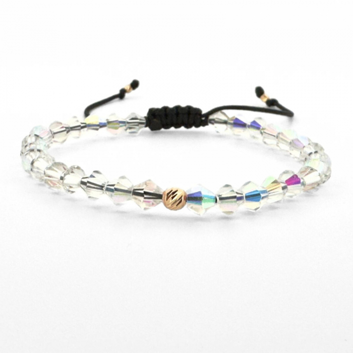 Brățară cu Biluțe de Aur 14K, Cristale Sticlă Transparente Biconice 5mm, Șnur Reglabil [1]