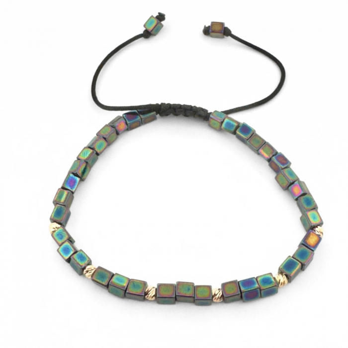 Brățară cu Biluțe de Aur 14K, Mărgele Miyuki Multicolore Cubice 4mm, Șnur Reglabil [2]