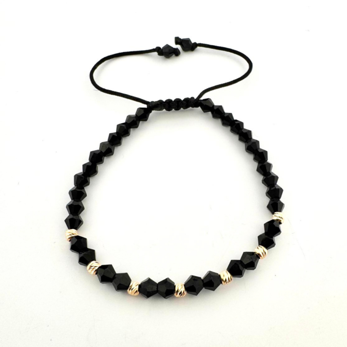 Brățară cu biluțe din argint 925 placate cu aur 18K 3 mm și cristale de sticlă negre biconice [2]