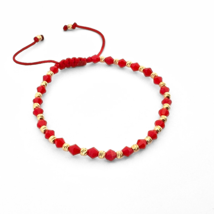 Brățară cu Biluțe din Argint 925 Placate cu Aur 18K 3 mm și Cristale de Sticlă Roșii Biconice – Accesoriu Delicat și Elegant [2]