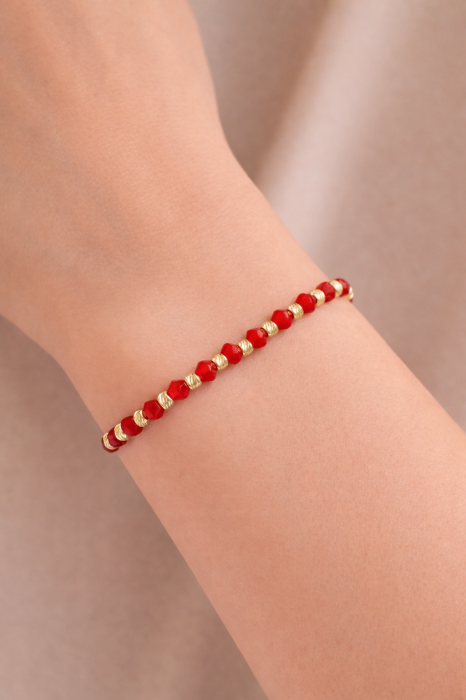 Brățară cu Biluțe din Argint 925 Placate cu Aur 18K 3 mm și Cristale de Sticlă Roșii Biconice – Accesoriu Delicat și Elegant [3]