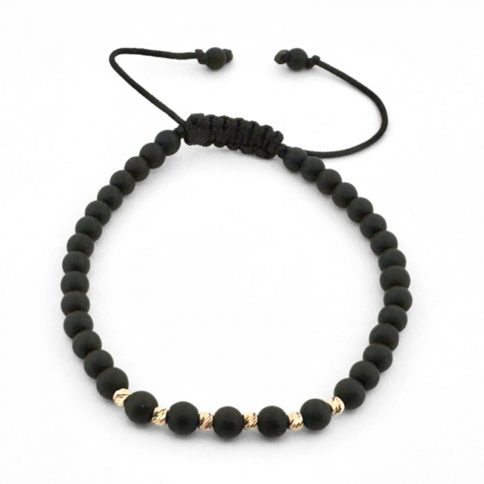 Brățară cu Biluțe din Aur 14K și Onix 4 mm – Protecție, Rafinament, Valoare [2]