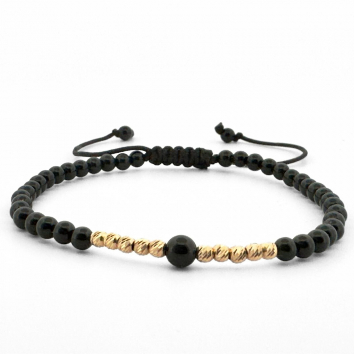 Brățară cu Biluțe din Aur 14K și Onix Negru Lucios [1]