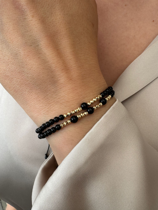 Brățară cu Biluțe din Aur 14K și Onix Negru Lucios [2]