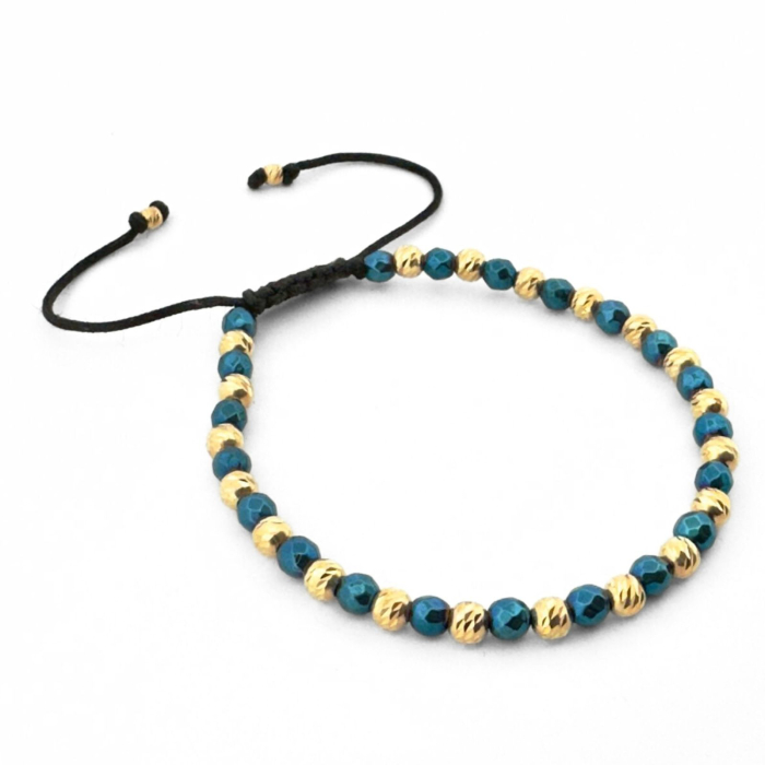 Brățară cu Hematit Albastru Fațetat 4 mm și Biluțe din Argint 925 Placate cu Aur 18K – Accesoriu Elegant cu Reflexii Moderne [2]