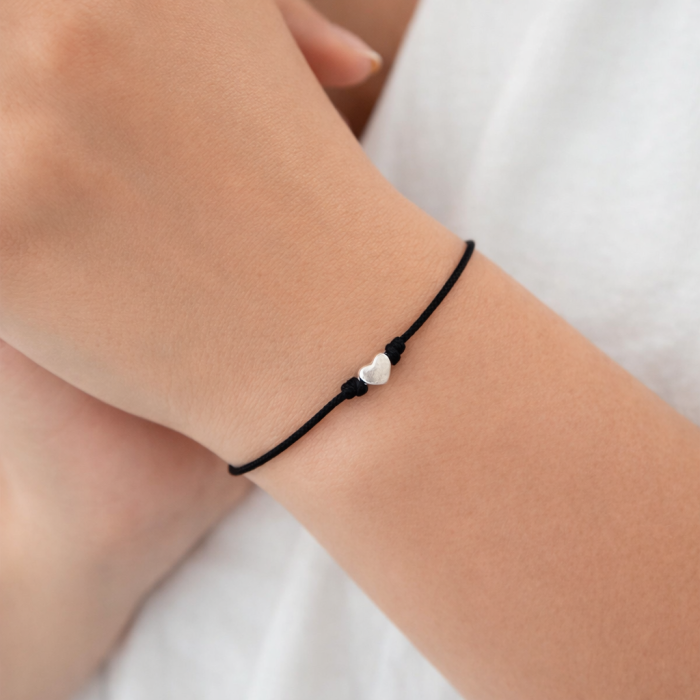 Brățară cu Inimioară din Argint și Șnur Negru Reglabil – Simbolul Iubirii Sincere [2]