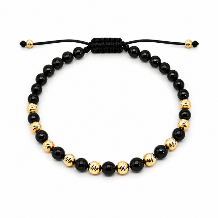 Brățară cu Onix Lucios 4 mm și 10 Biluțe din Argint 925 Placate cu Aur 18K – Design Minimalist și Modern [2]