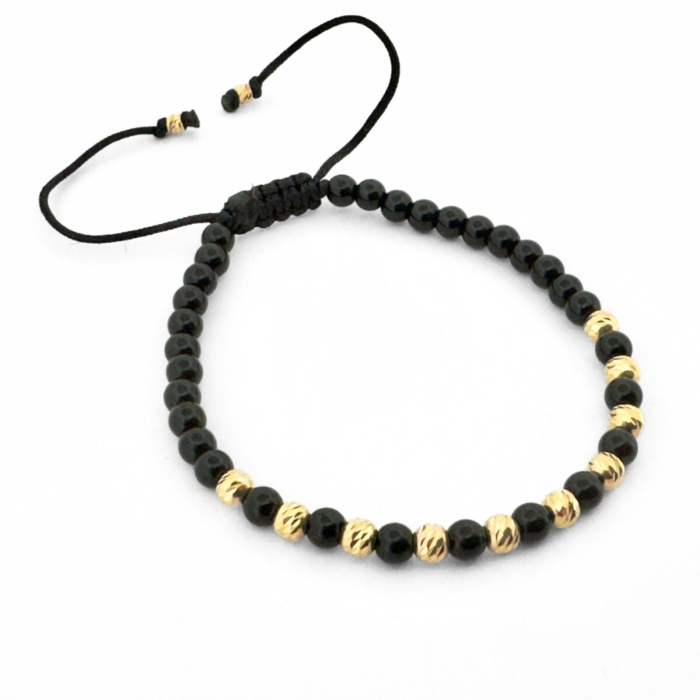 Brățară cu Onix Lucios 4 mm și 10 Biluțe din Argint 925 Placate cu Aur 18K – Design Minimalist și Modern [2]